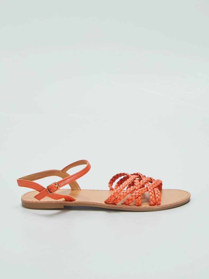 Sandales plates à brides tressées Orange