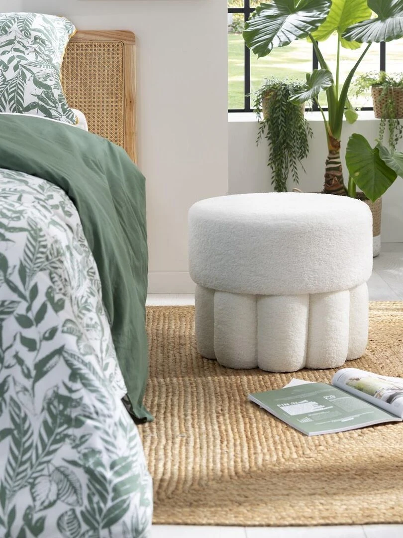 Future Home   Pouf en tissu bouclette blanc   Blanc