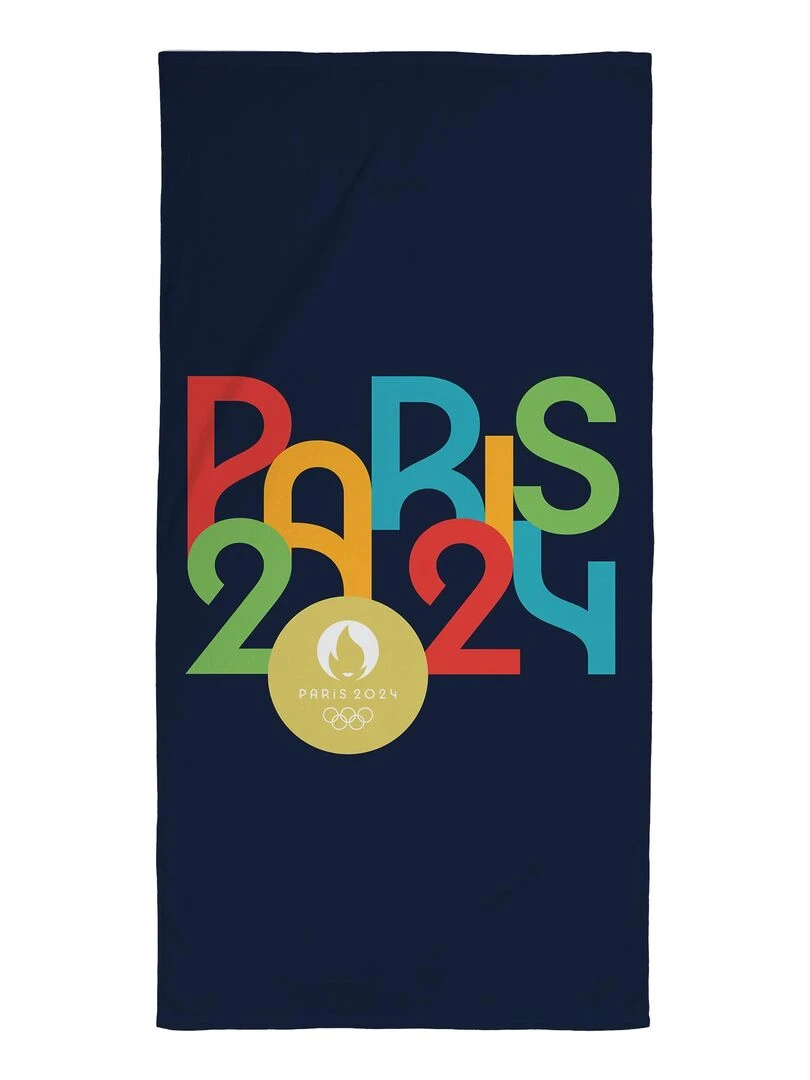 Drap de plage imprimé 100% coton PARIS 2024 JEUX OLYMPIQUES ARCHES Bleu marine