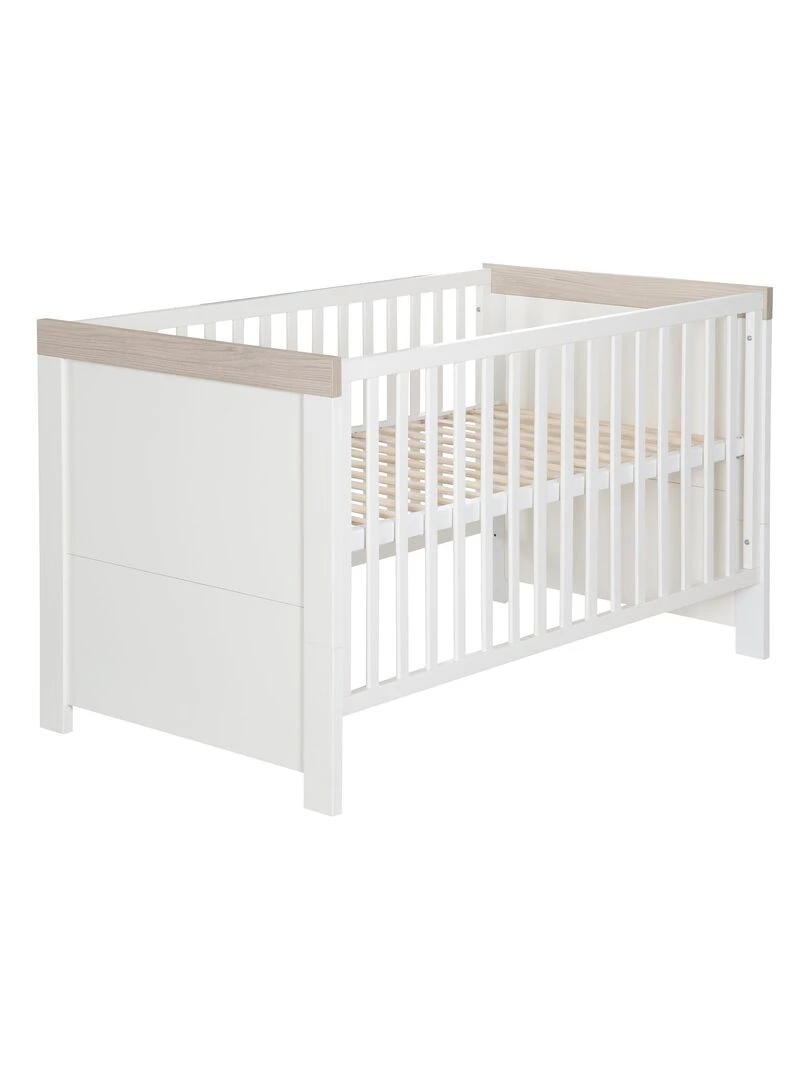 ROBA Lit bébé évolutif "Lucy" 70x140 Hauteur Réglable 0 à 7 Ans Blanc/Décor 'Luna elm' Blanc