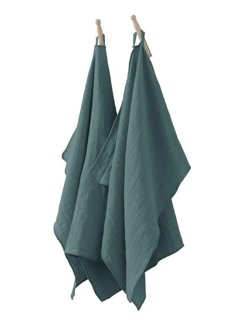 Lot de 2 essuie mains 50x70 en Gaze de coton Bleu canard
