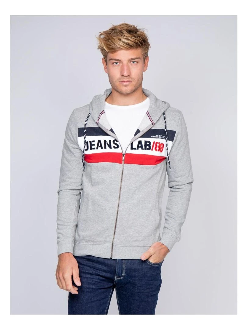 Sweat zippé capuche WAKOU Gris