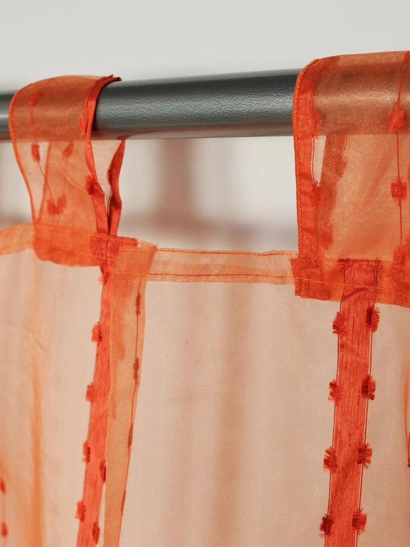 Voilage à rayures et fils coupés brique   Rouge brique