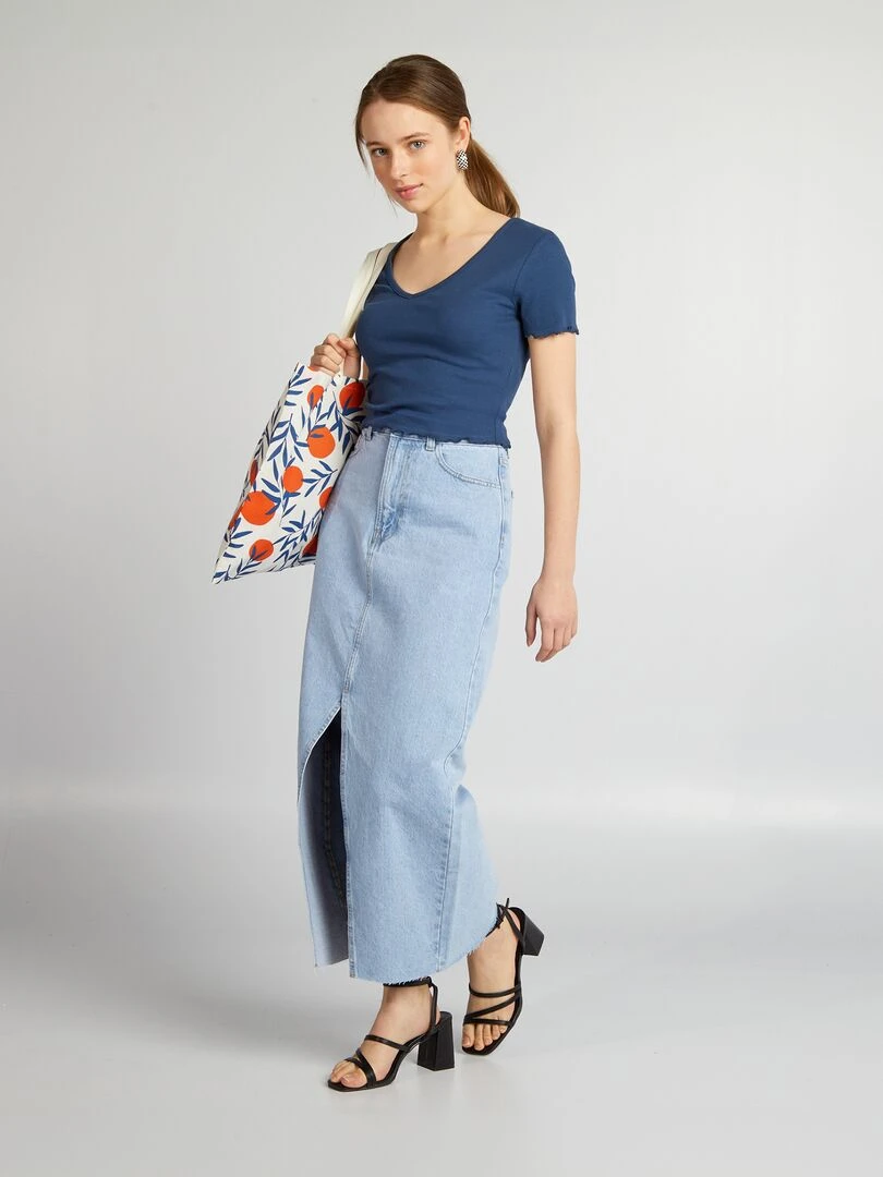 Crop top à bords ondulés Bleu marine