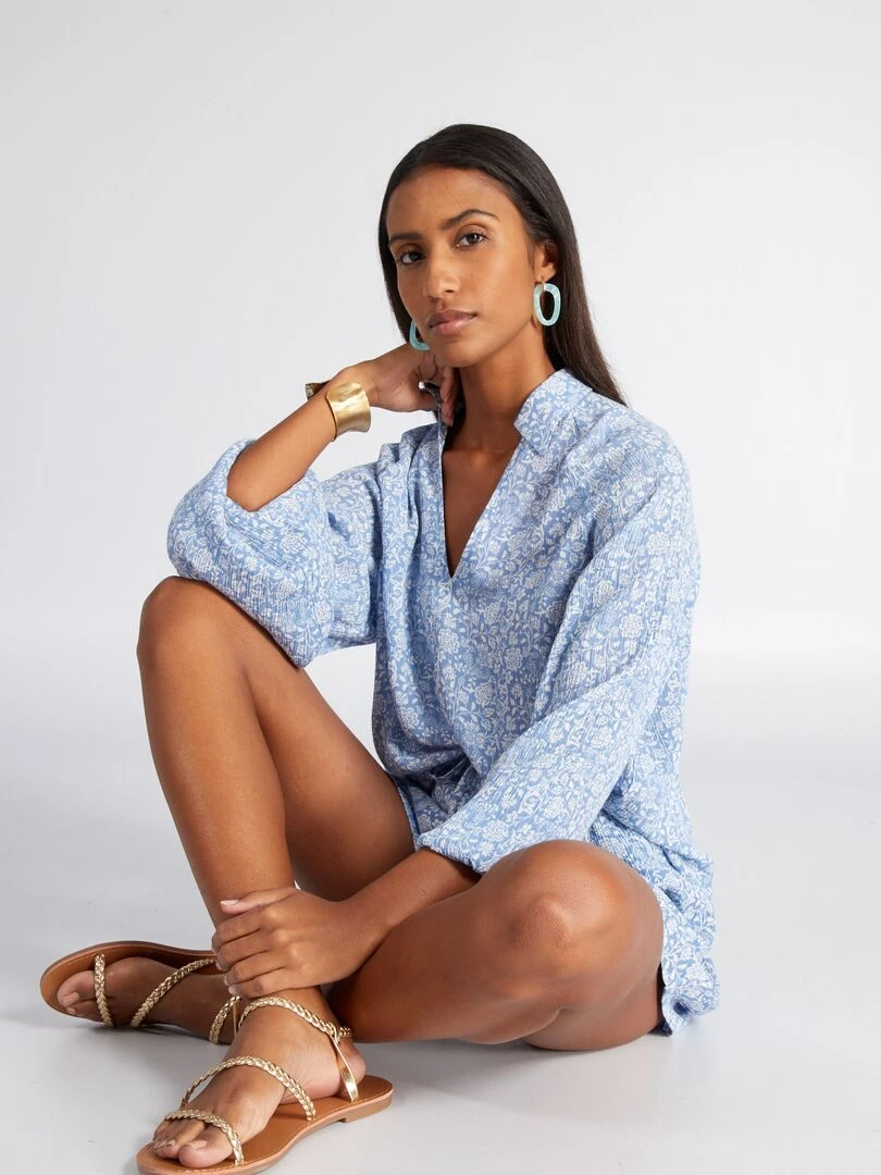 Blouse fluide imprimé cachemire Bleu