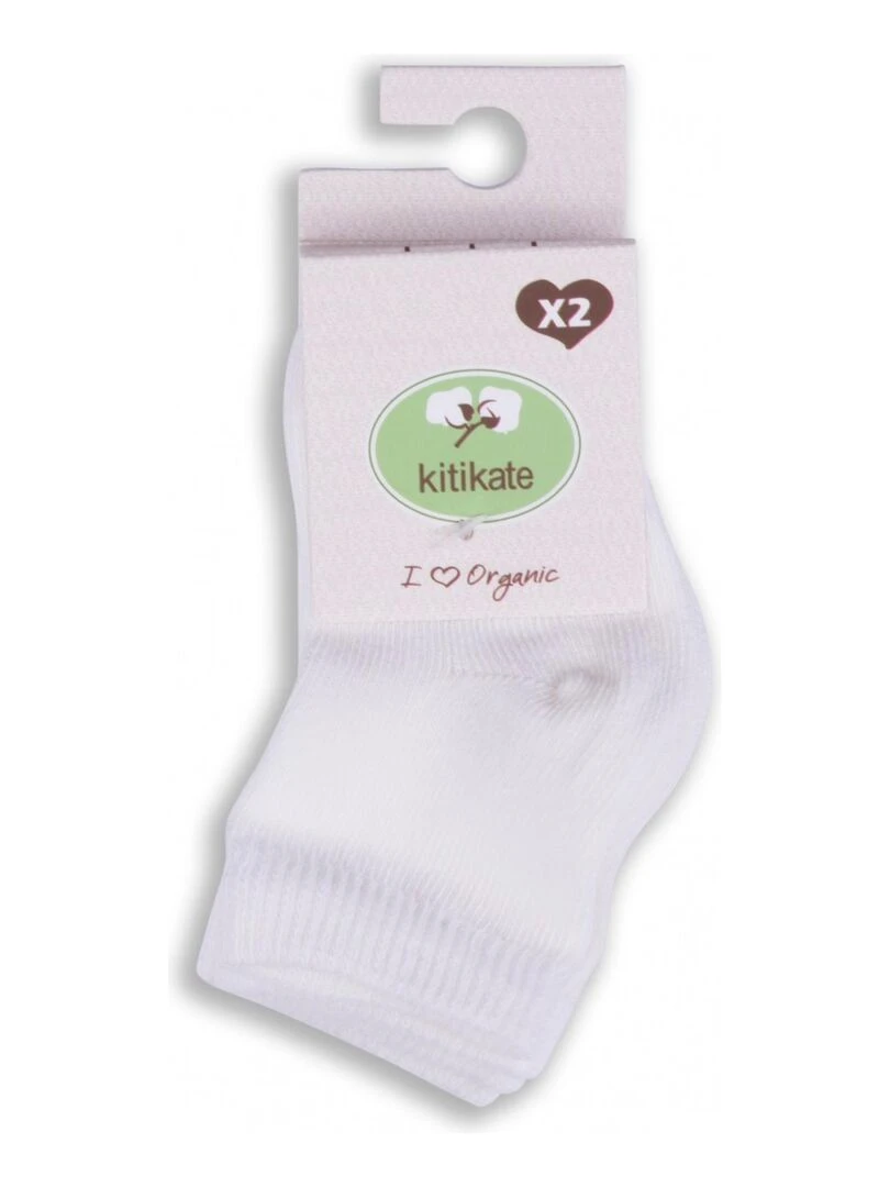 Chaussettes Bébé en Coton Bio Lot de Deux Paires Blanc Rose