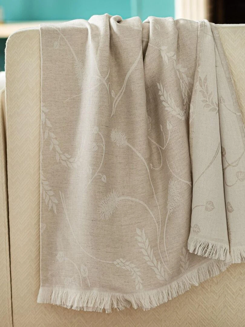 Plaid en lin et coton motif épis de blé Beige