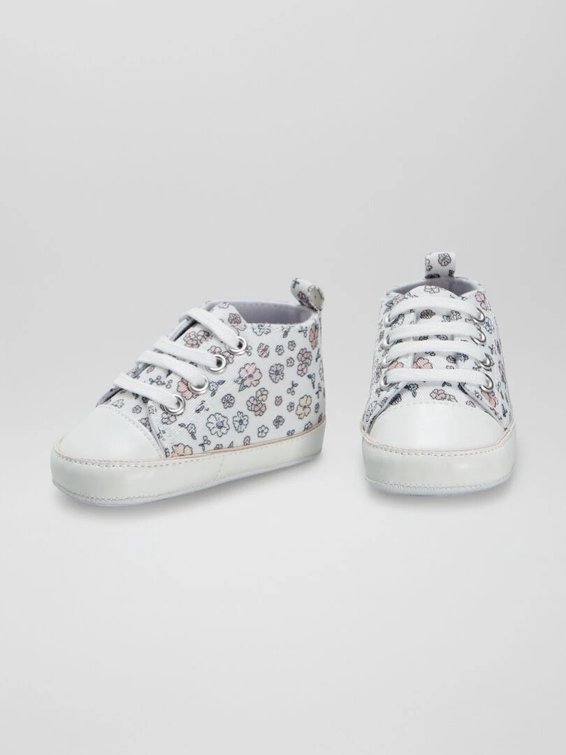 Baskets montantes en toile fleuries   Ecru