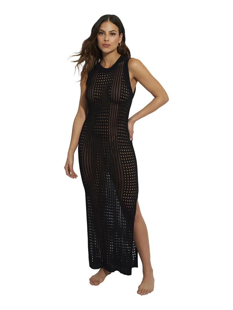 Robe longue de plage tricotée sans manches Complementos Noir