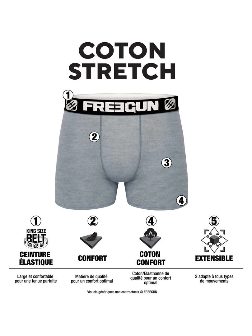 Lot de 4 boxers garçon en Coton Freegun Noir