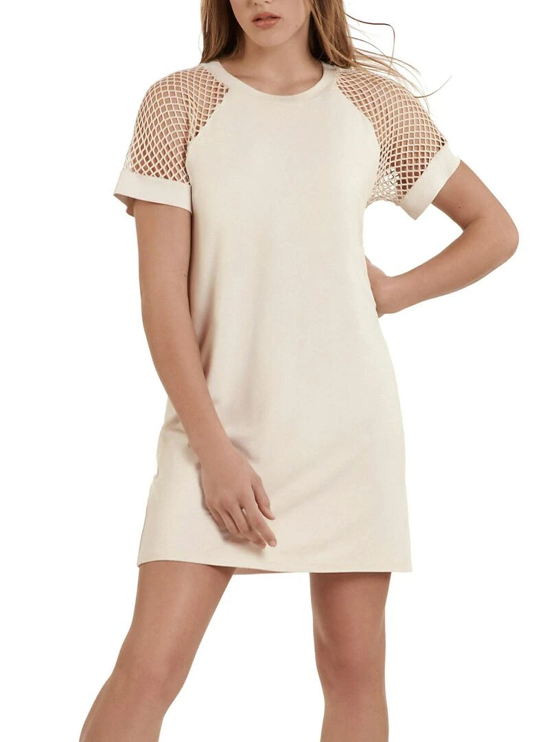 Robe de plage manches courtes Ibiza Ecru