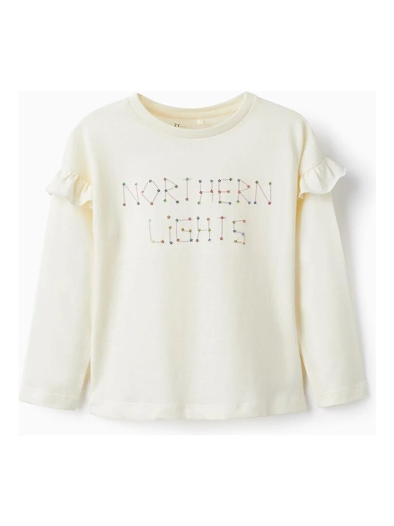 T shirt à manches longues en coton avec sequins pour fille manches longues NORTHERN CALLING Blanc