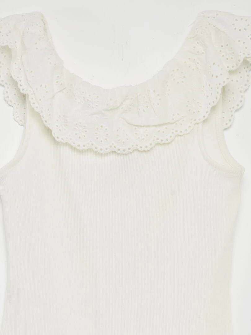 Robe côtelée avec large col brodé   blanc