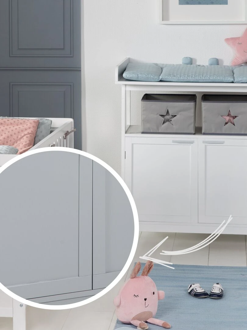 ROBA Commode à langer "Hamburg" à 2 Portes + 2 boîtes de rangement – blanc Gris