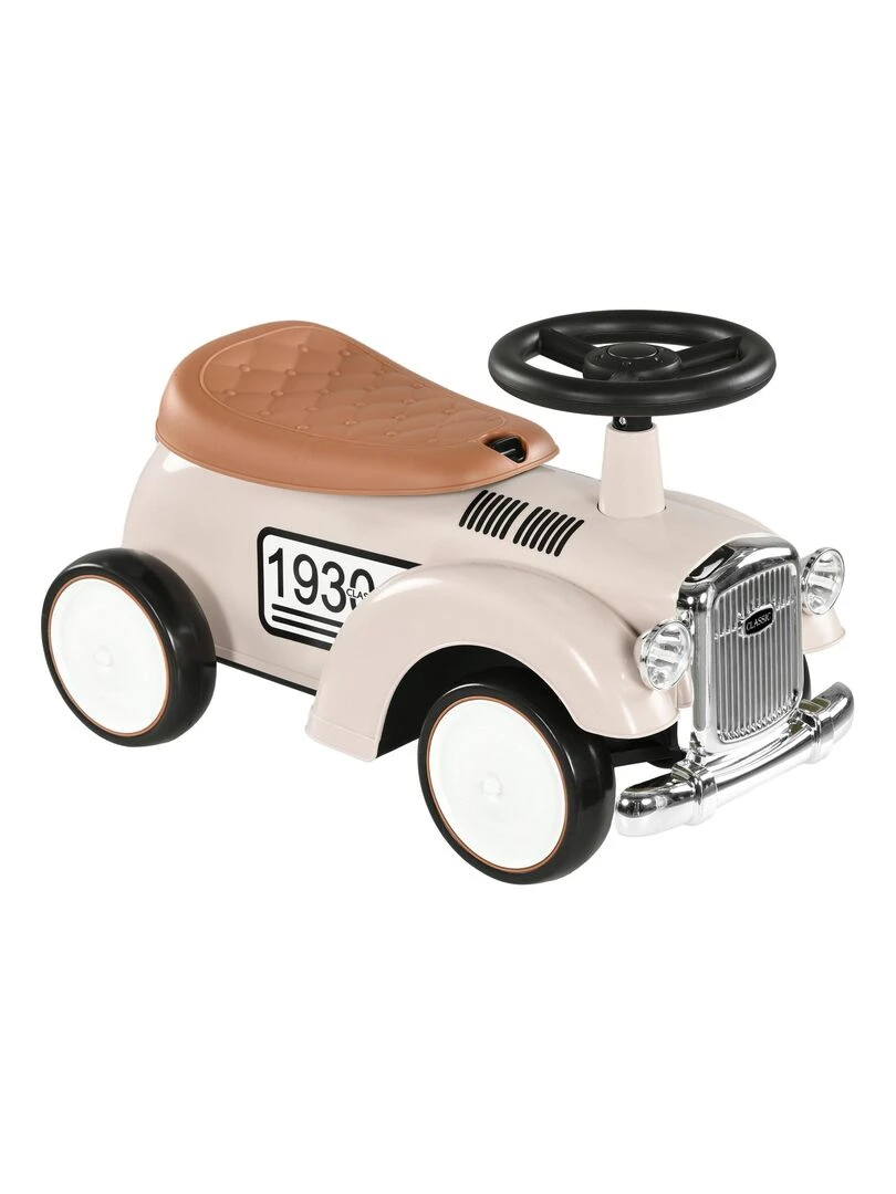 Porteur enfant voiture de collection rétro coffre butée arrière klaxon beige Beige