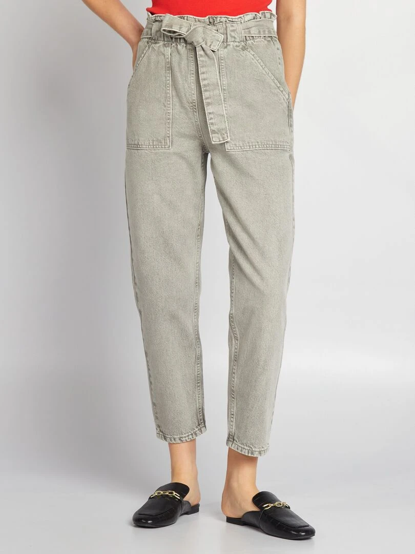 Pantalon denim mom fit   Vert