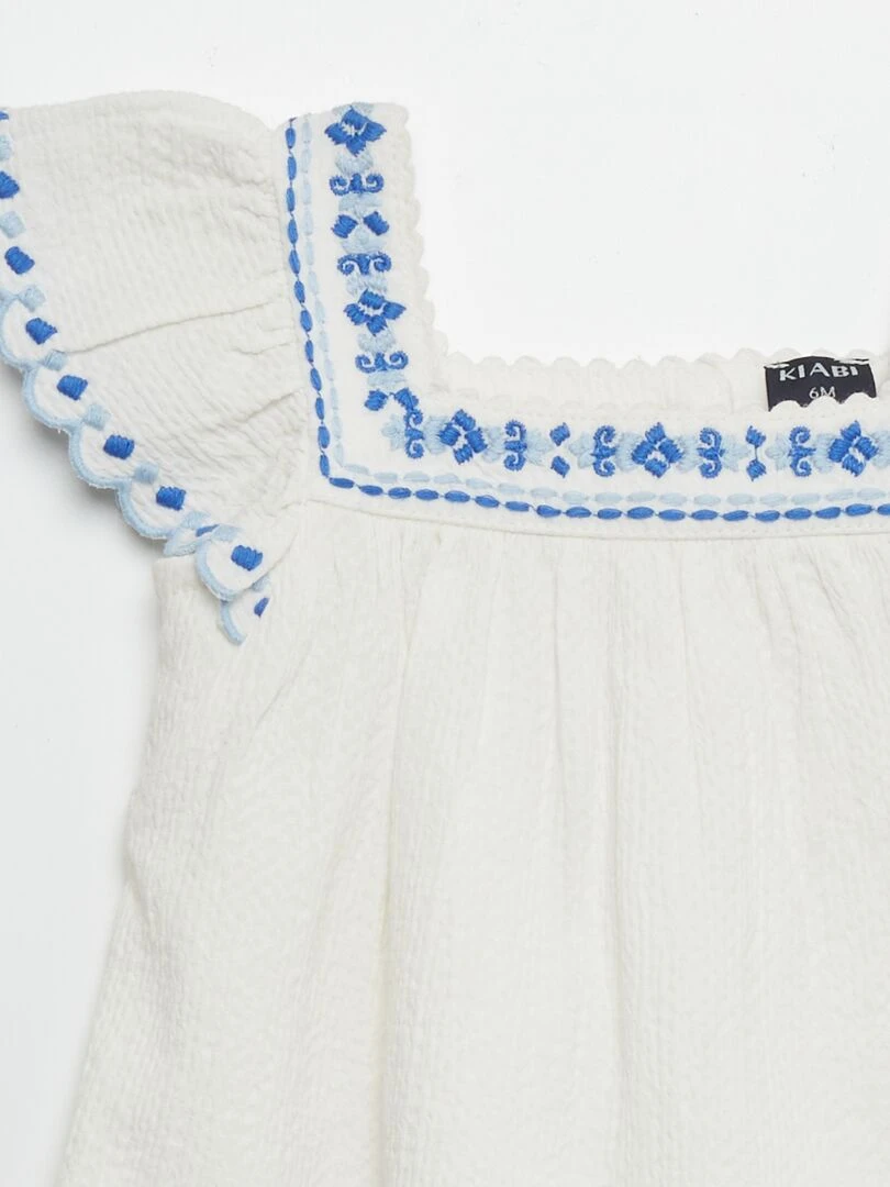 Blouse manches courtes en seersucker   Beige