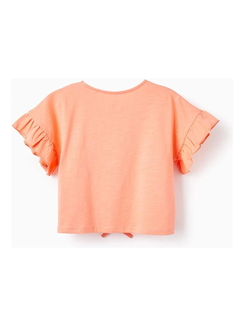 T shirt avec nœud en coton pour fille manches courtes Orange corail