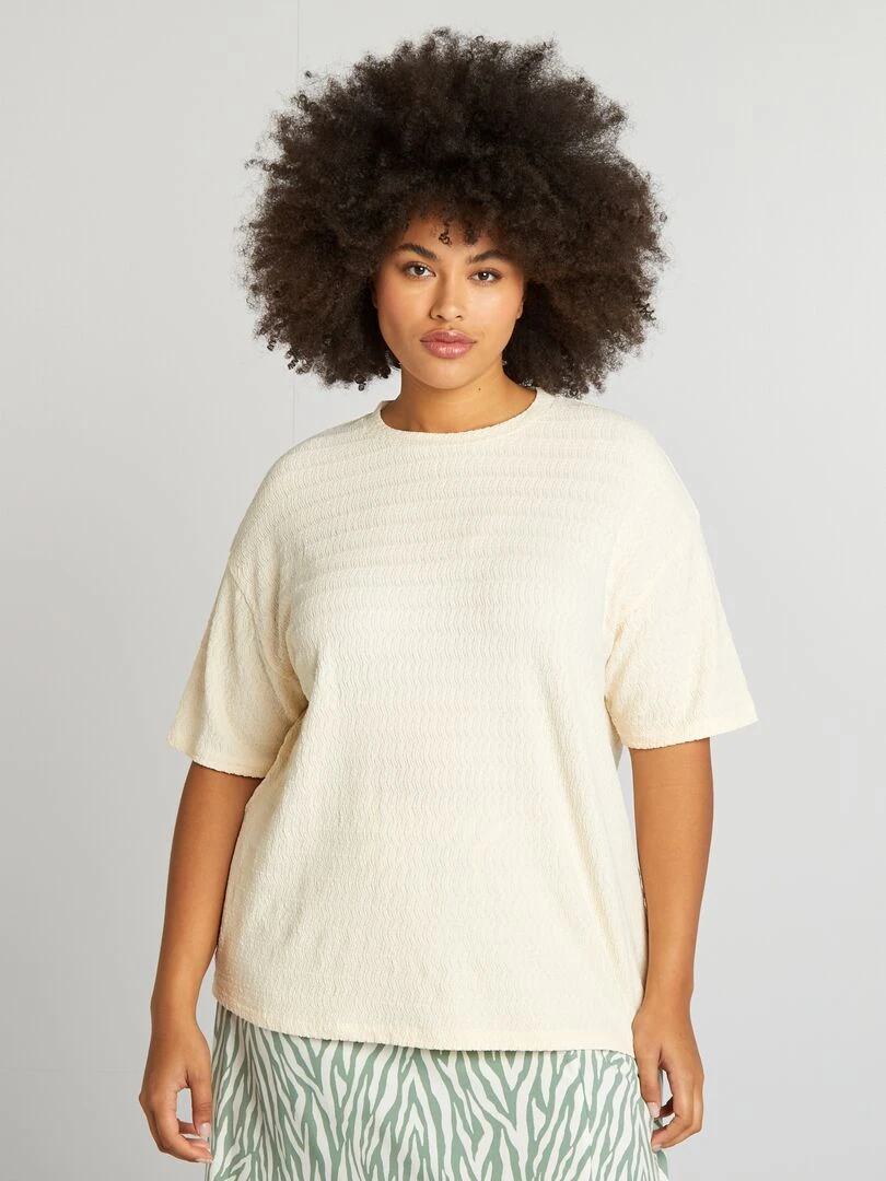 T shirt en matière gaufrée manches courtes   Blanc