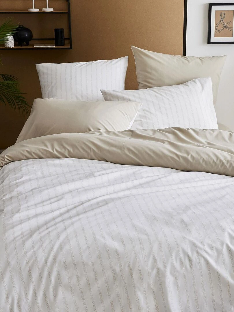 Taie d'oreiller en percale de coton à rayures Beige
