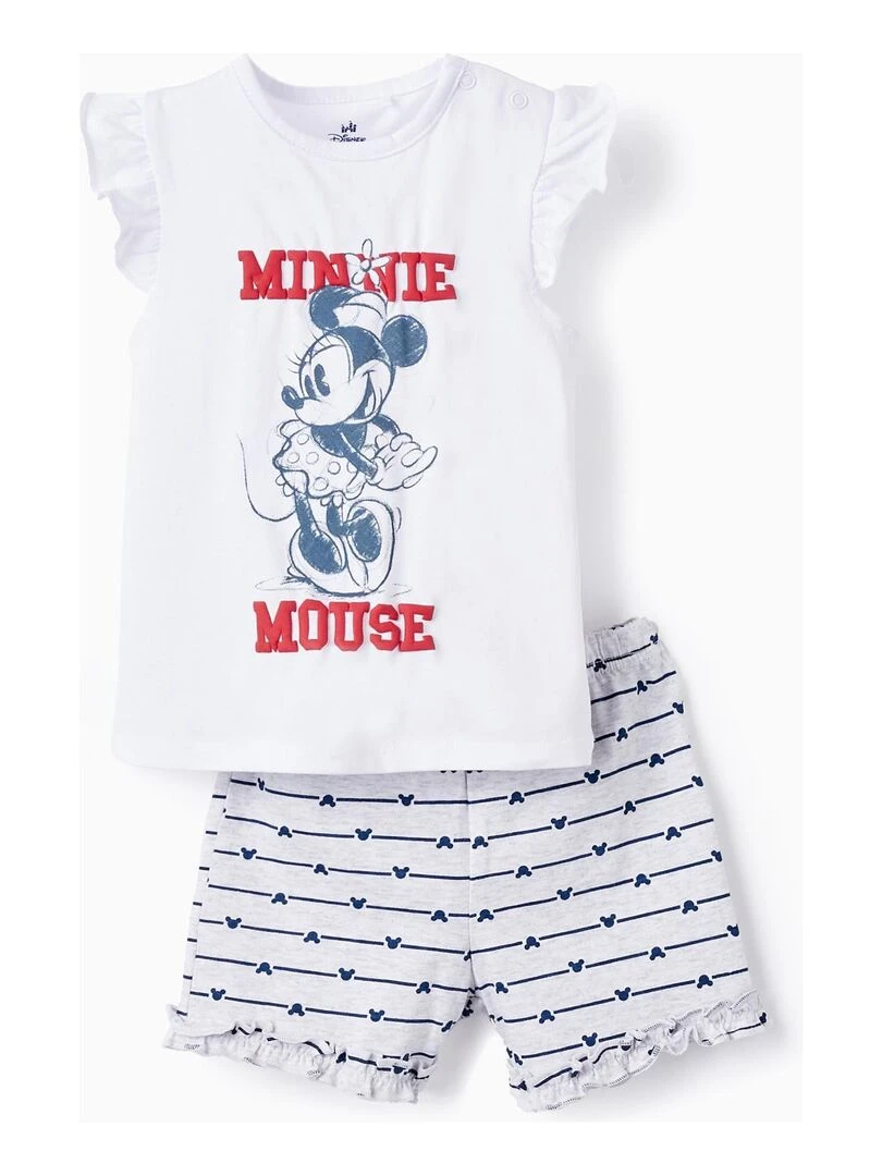 Pyjama En Coton Pour Bébé Fille 'Minnie' manches courtes Blanc