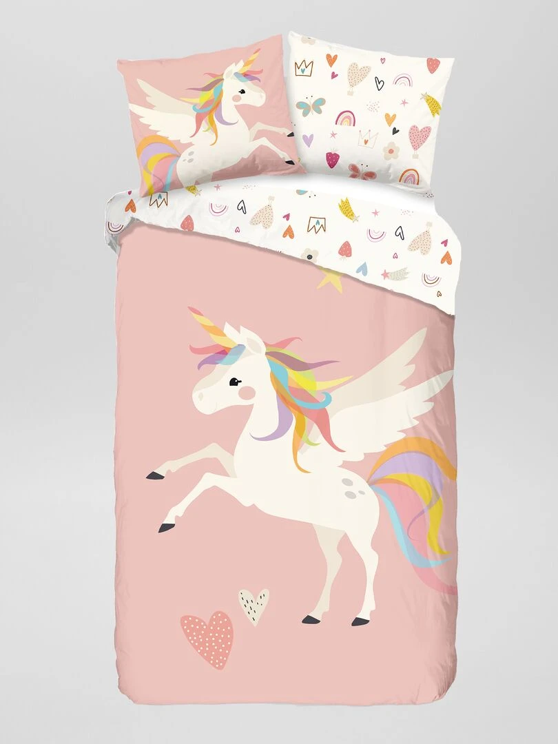 Parure de lit 'licorne'   1 personne   Rose