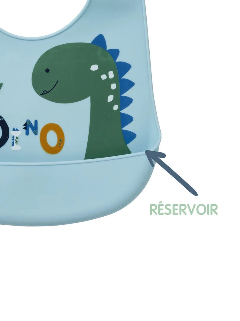 Bavoir dinosaure à poche récupératrice   Bleu