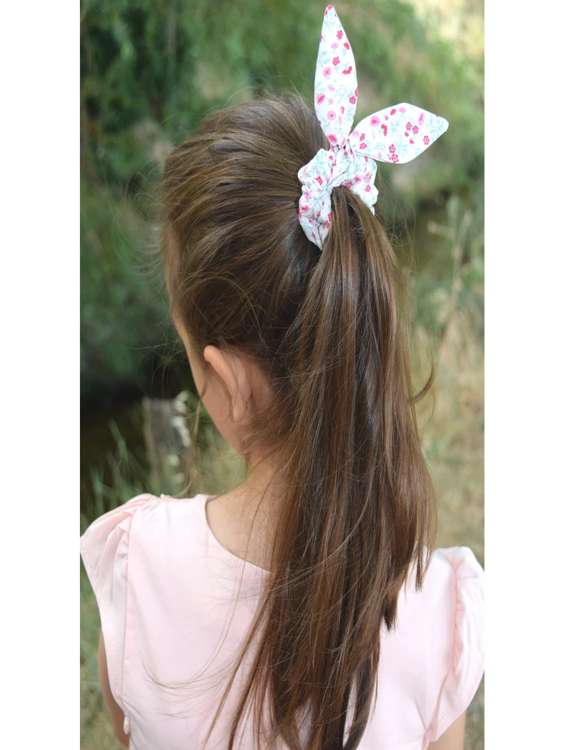 Chouchou élastique avec nœud Mousseline Rose