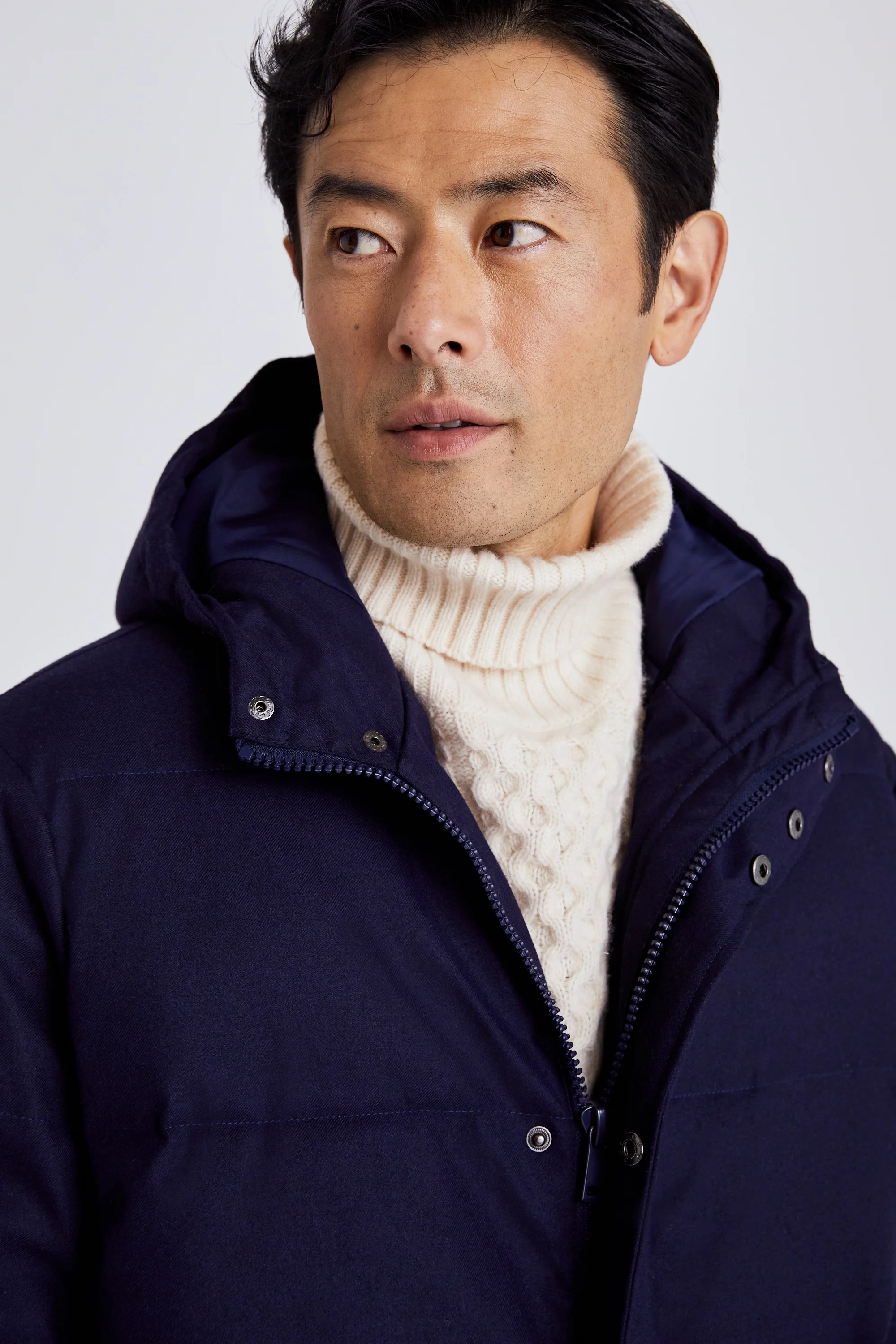 Navy Flannel Long Puffer   Buy Online at Moss
