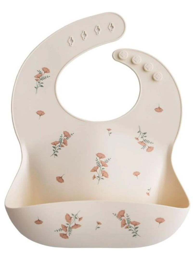 Bavoir silicone Mushie Fleurs roses Mushie Rose