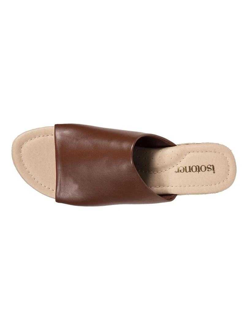 Mules Femme talon bandeau Cognac Marron
