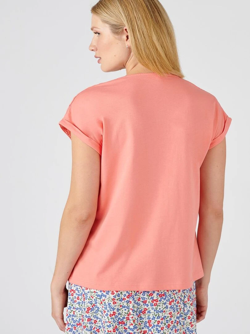 Tee shirt détails broderie anglaise   Damart   Rose