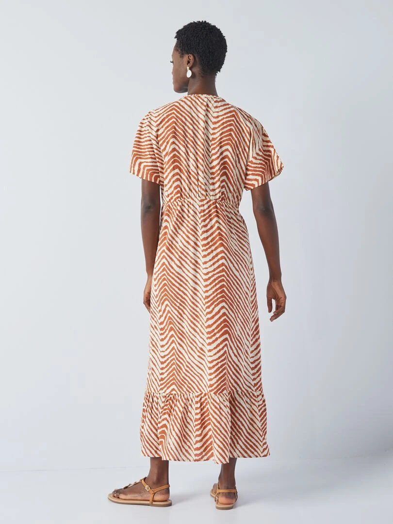 Robe maxi imprimée en voile de coton   Orange/blanc