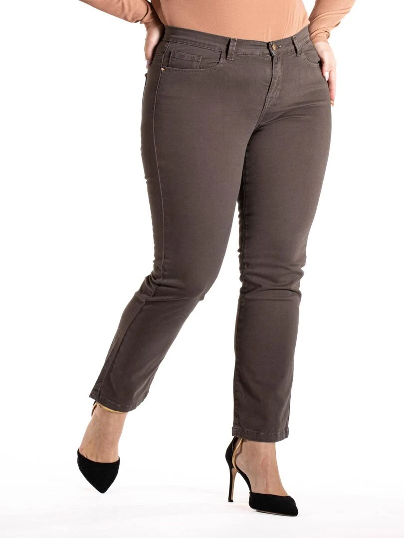 Jeans de couleur coupe droite taille haute stretch 'OBER' Marron