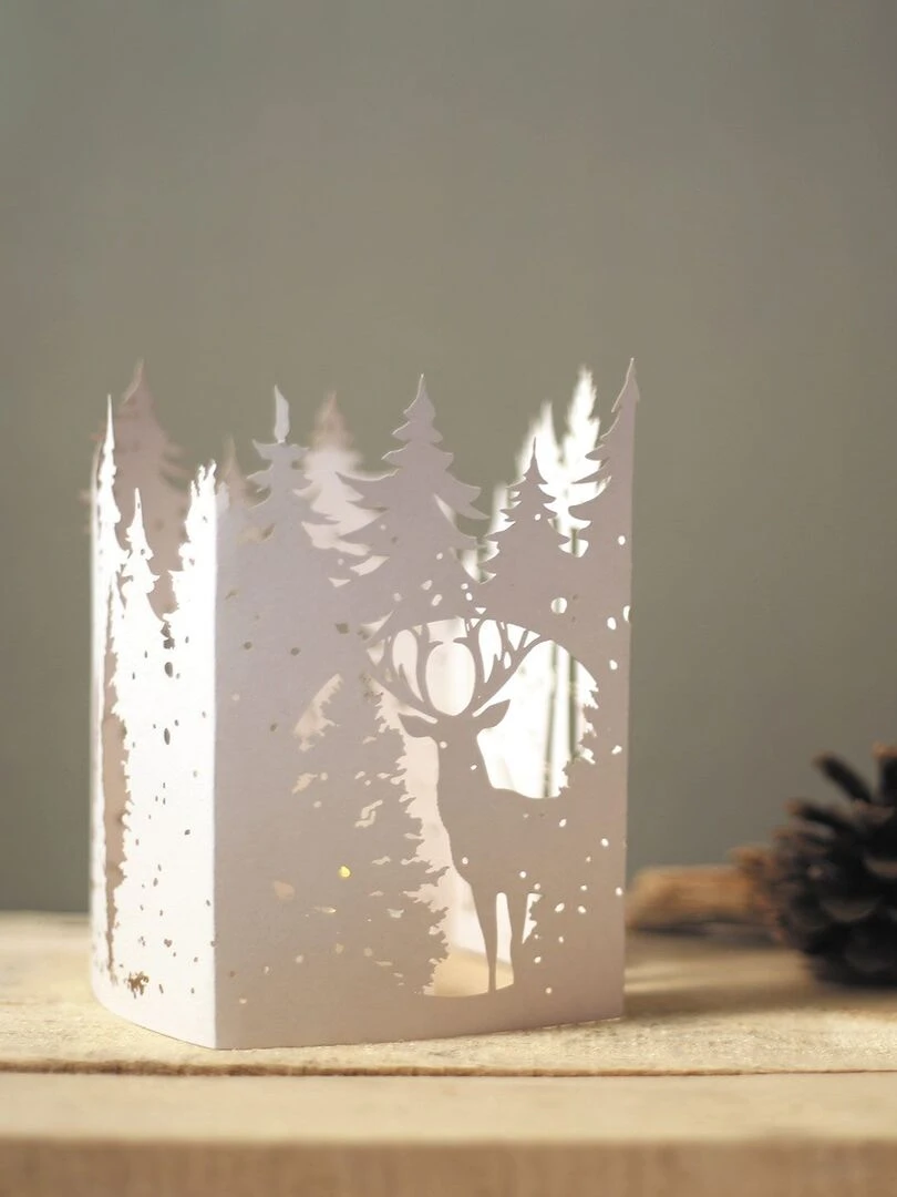 Photophore forêt de Noël en papier   Blanc