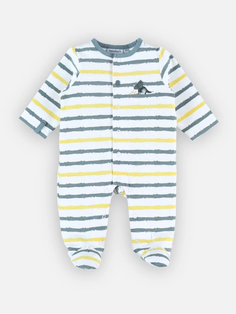Pyjama 1 pièce rayé en coton bio  écru/bleu   Noukie's   Blanc