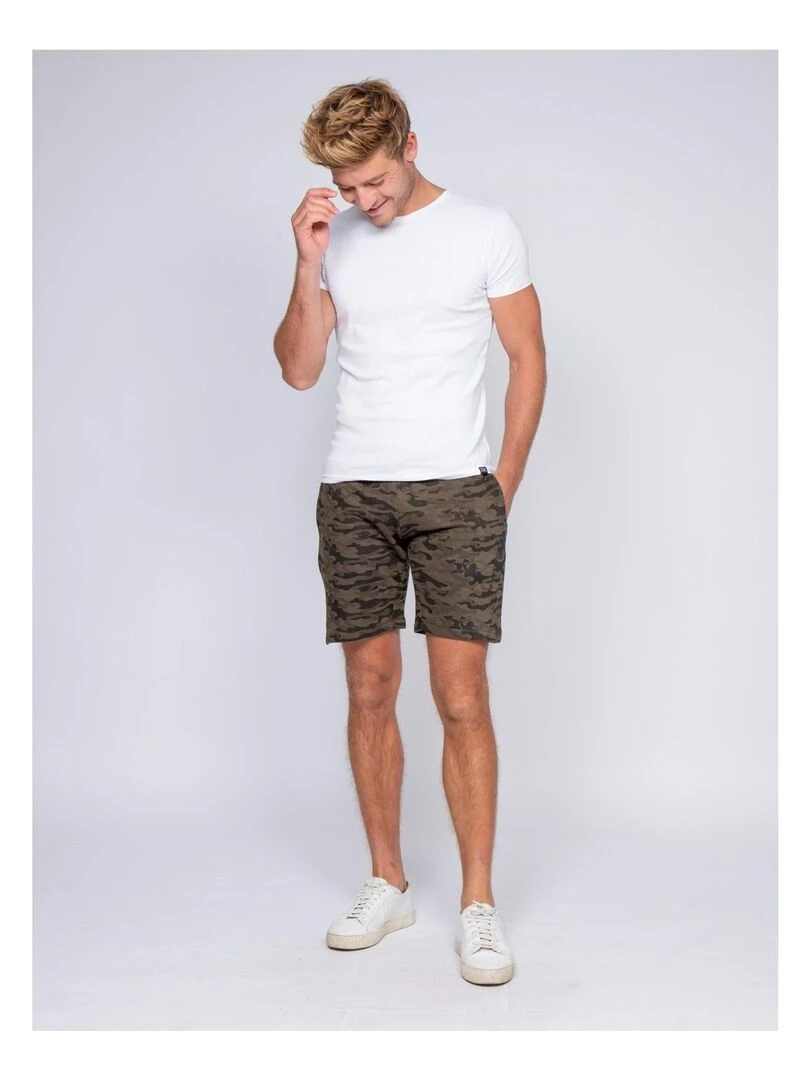 Bermuda molleton motif militaire BANVOU   Kaki