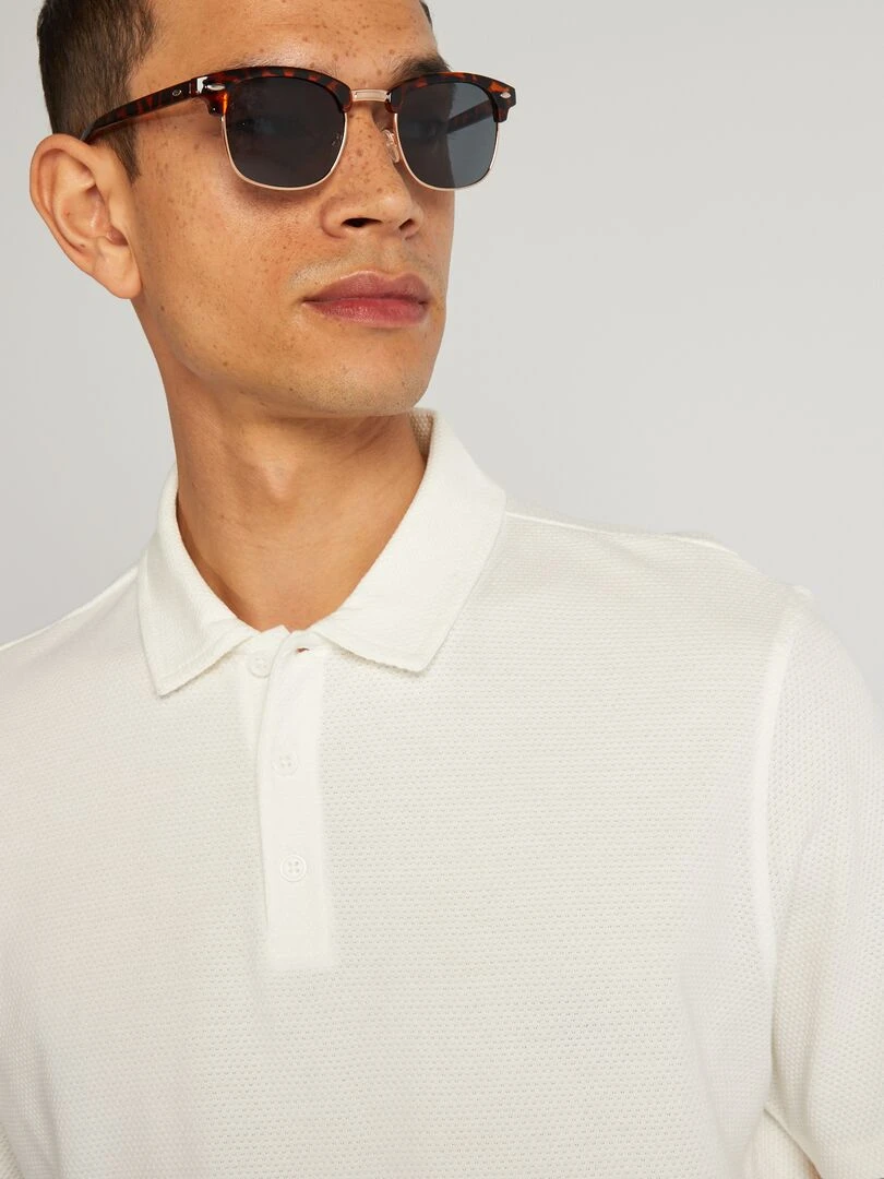 Polo uni texturé blanc