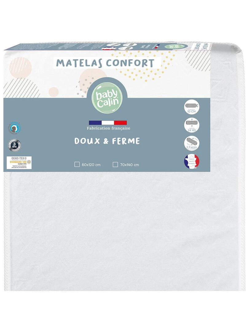Matelas lit confort 60x120 cm 24kg/m3 Blanc