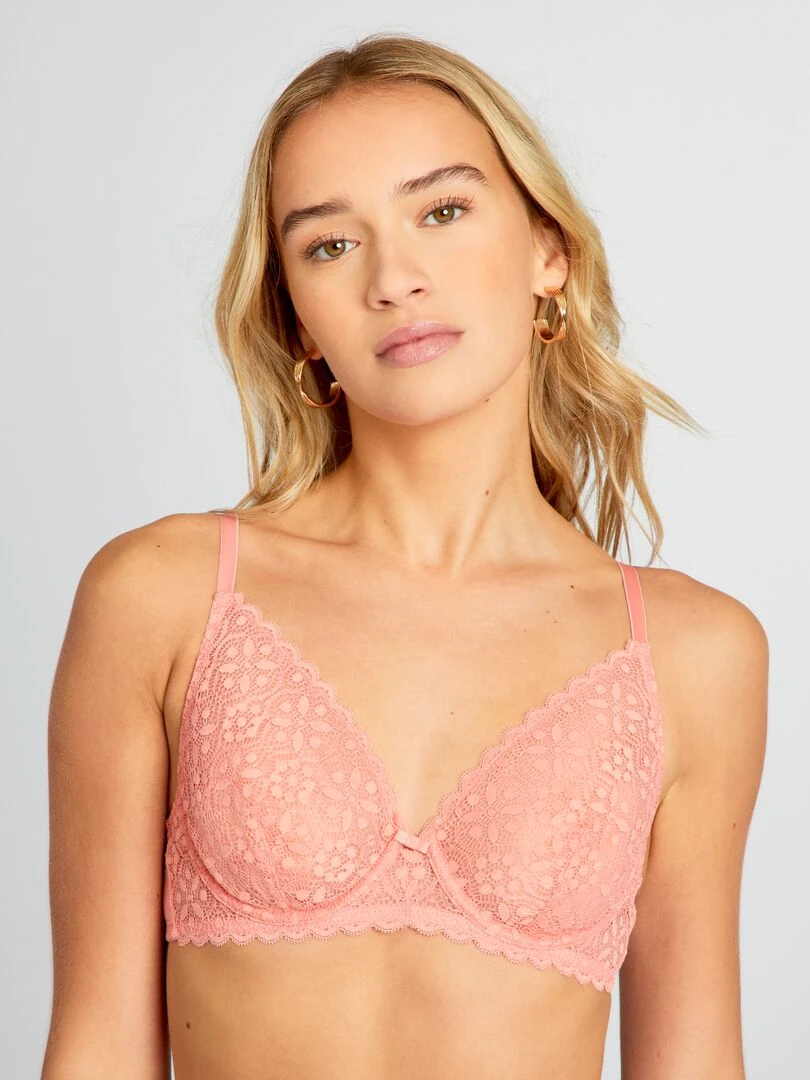 Soutien gorge corbeille dentelle Rose pêche