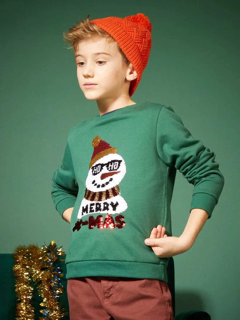 Sweat de Noël imprimé Bonhomme de neige Vert snow