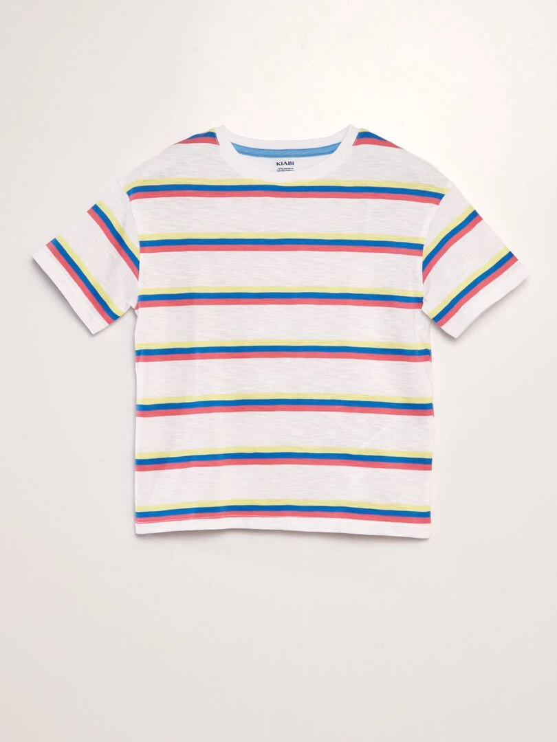 T shirt à rayures colorées Blanc tricolore
