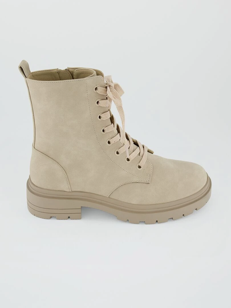 Boots à lacets en suedine Beige