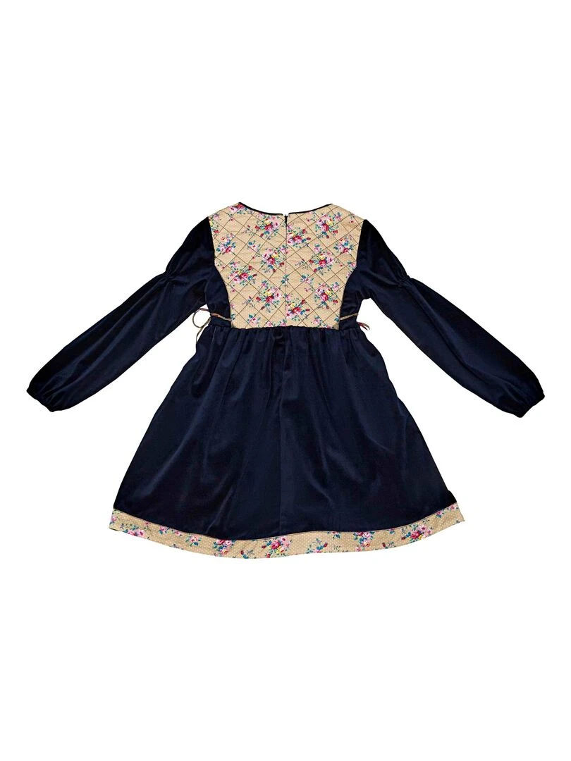 Robe Hiver Fille  Velours Bleu Marine Fleurie Beige Rose  MARGOT   'LA FAUTE A VOLTAIRE'   Bleu marine