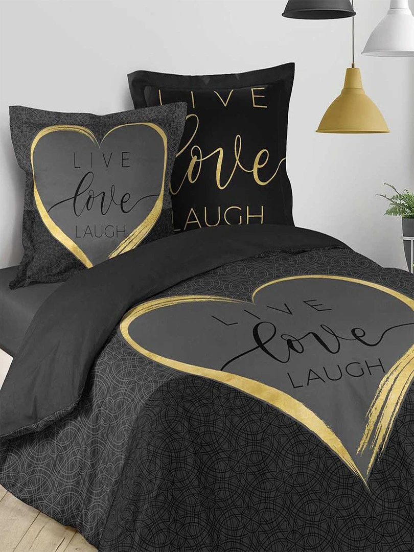Housse de couette 220x240 + 2 taies Crazy love coton Noir