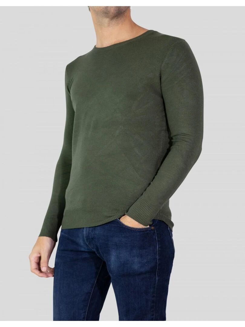 Pull manches longues col rond Kebello Vert