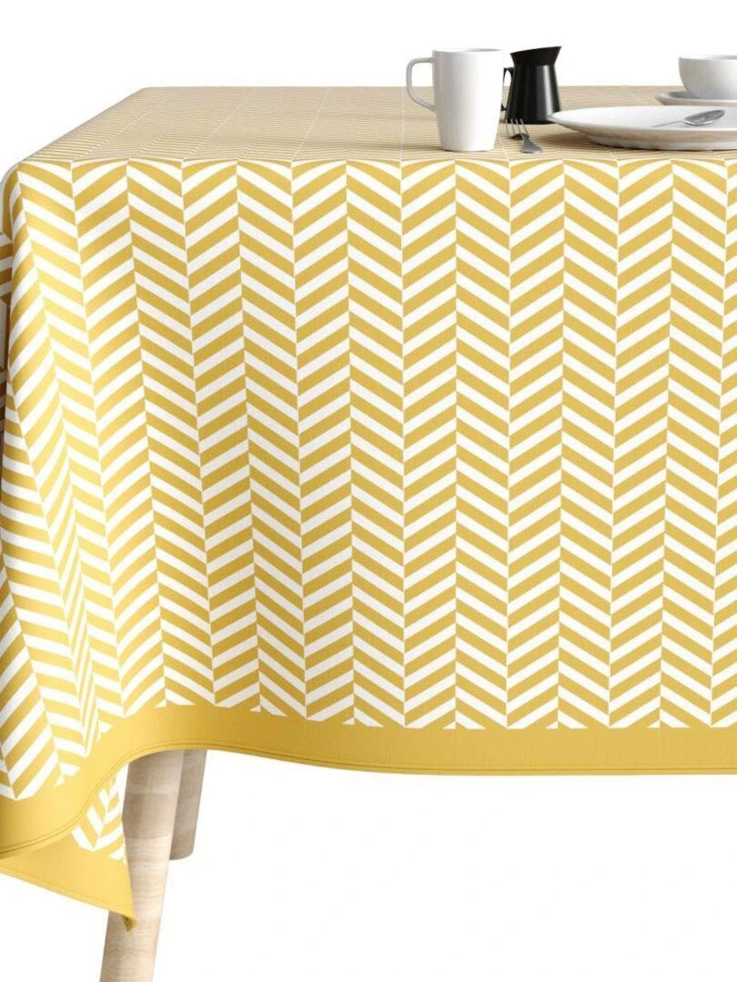 Nappe rectangulaire anti tache en Coton   Chevron Or   Jaune