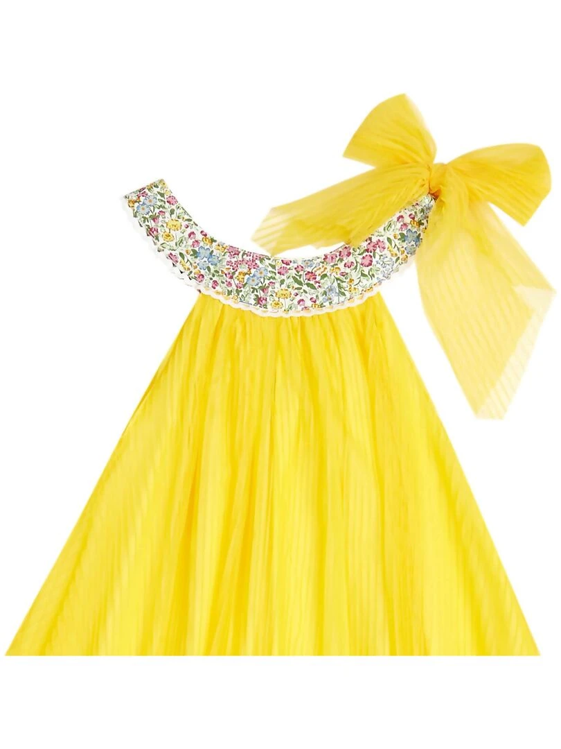 Robe Cérémonie Fille Voile Jaune Col Fleuri Liberty Lilas ALIZEE La Faute à Voltaire Jaune