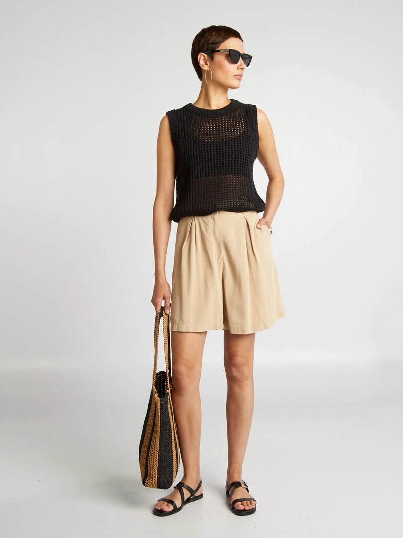Pull sans manches en maille crochet noir