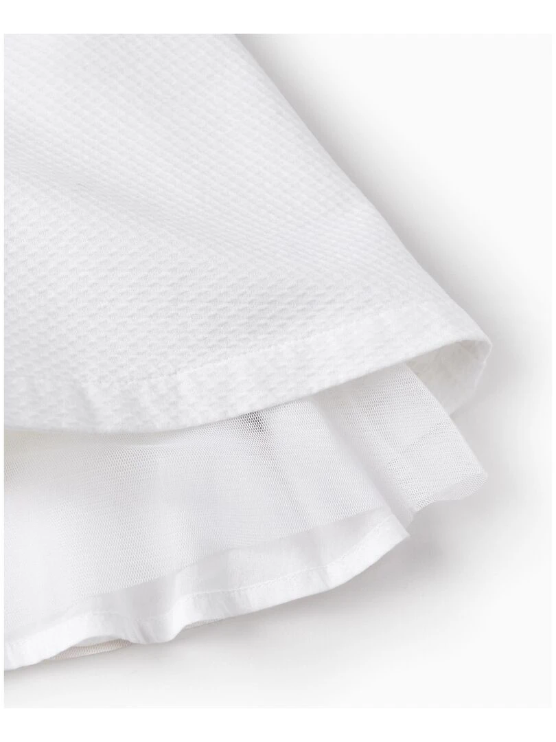 Robe en coton avec volants pour bébé fille manches courtes CÉRÉMONIE   Blanc